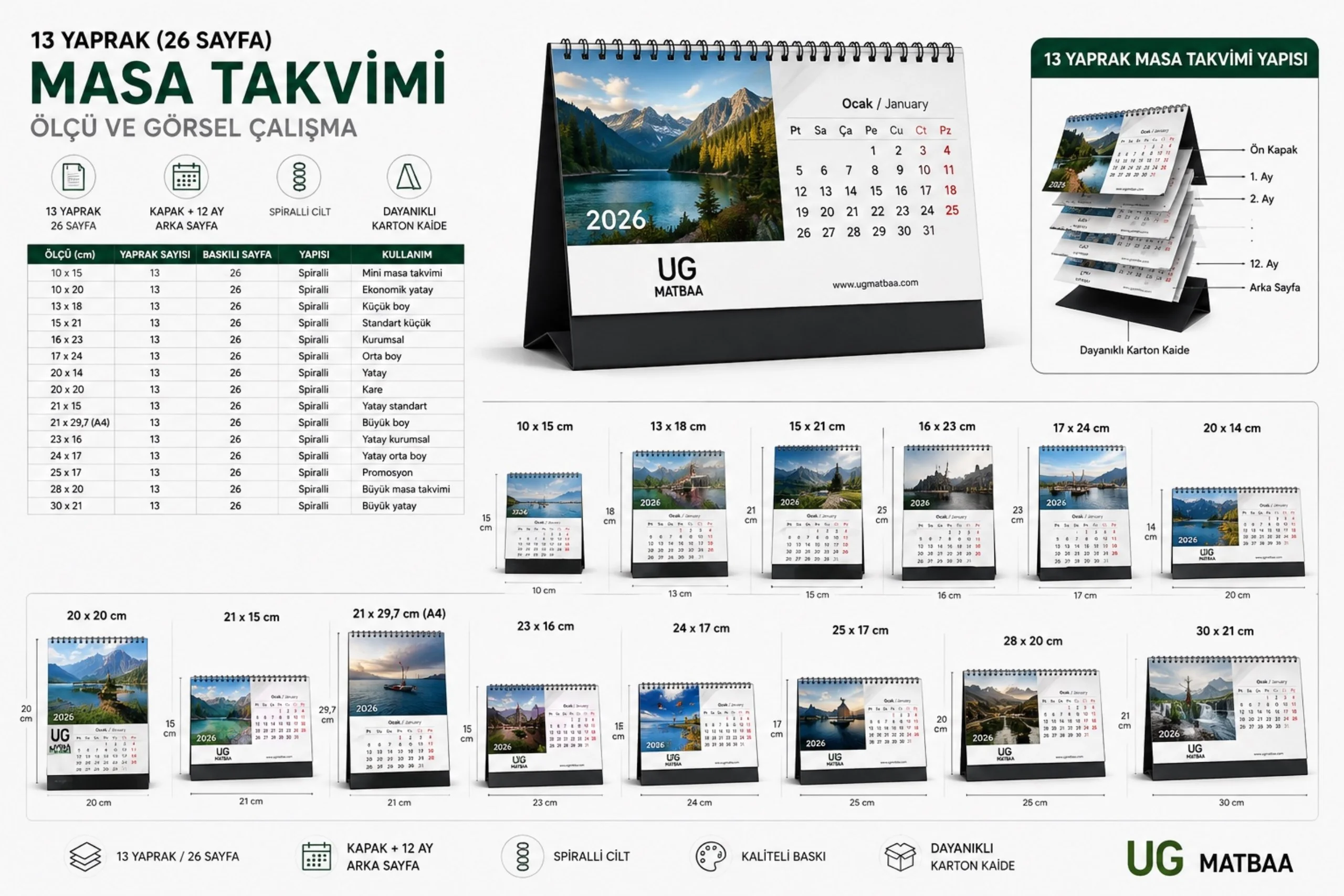 Etkinlik ve turizm için masa takvimi ve promosyon örneği