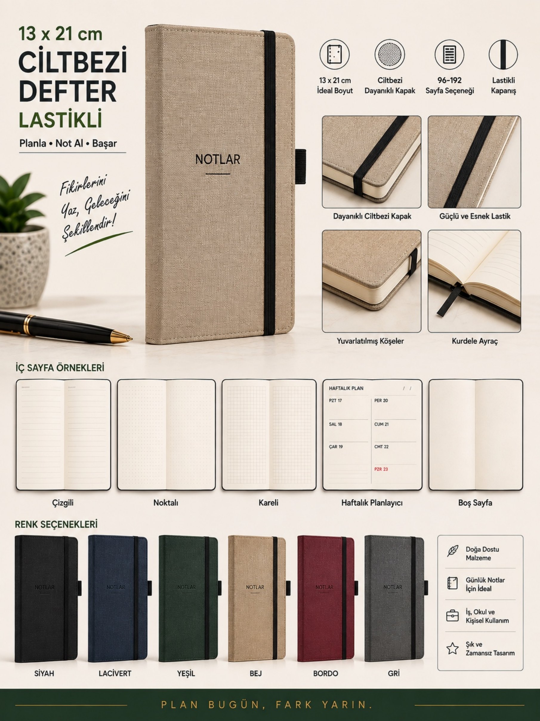 13 × 21 Cilt Bezi Defter Lastikli ürün föyü