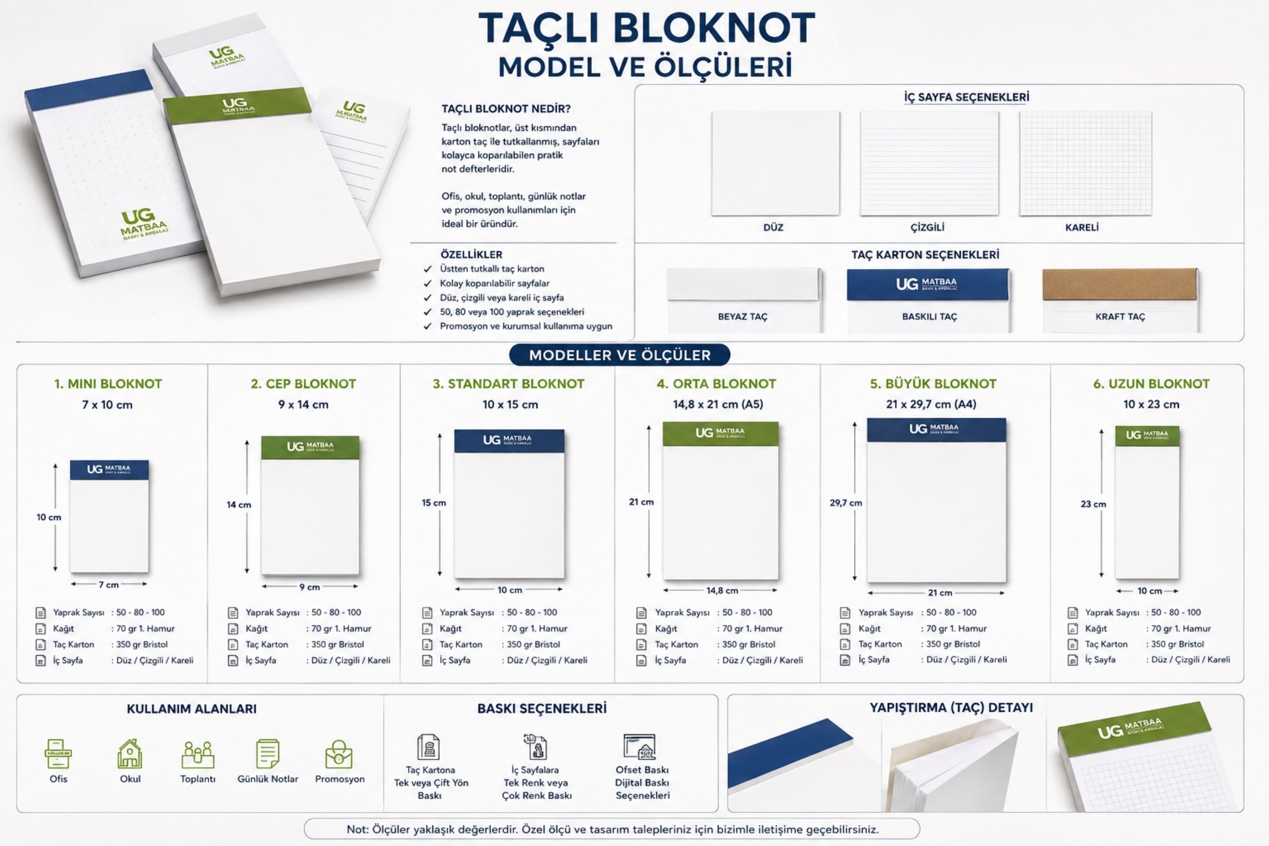 Taçlı Bloknot Model ve Olculeri ürün föyü