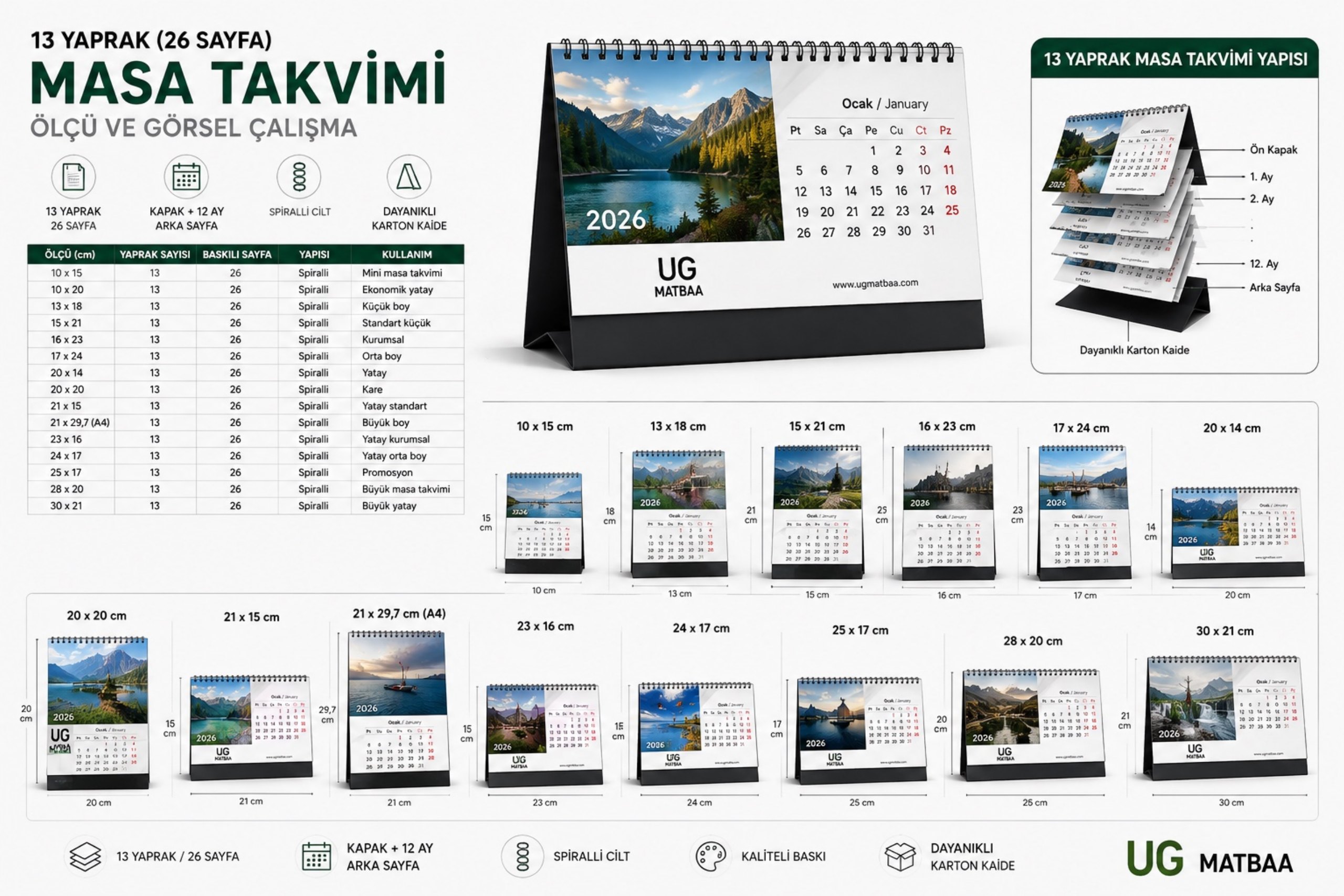 13 Yaprak Masa Takvimi ürün föyü